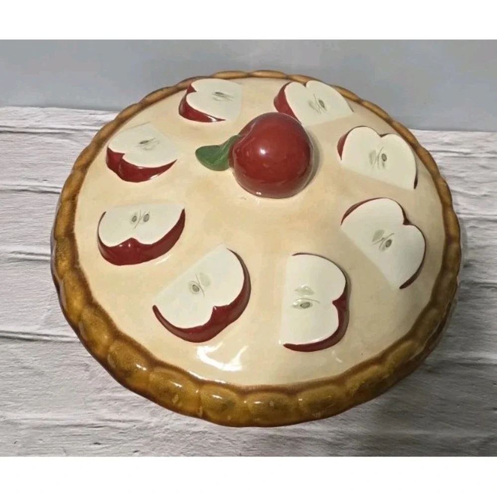 Vintage Ceramic Covered Apple Pie Plate Dish Keeper w/ Lid 1980's from Portugal